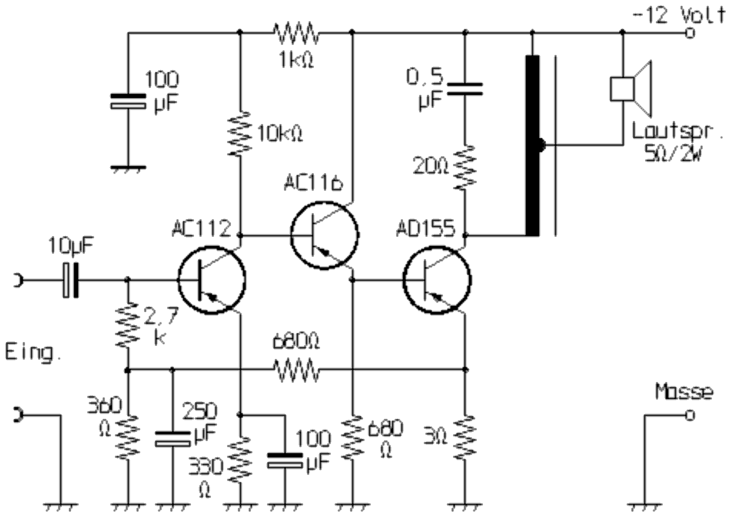 Galvanisch gekoppelter Eintakt-Leistungsverstärker mit Germanium-Transistoren (Schaltbild)
