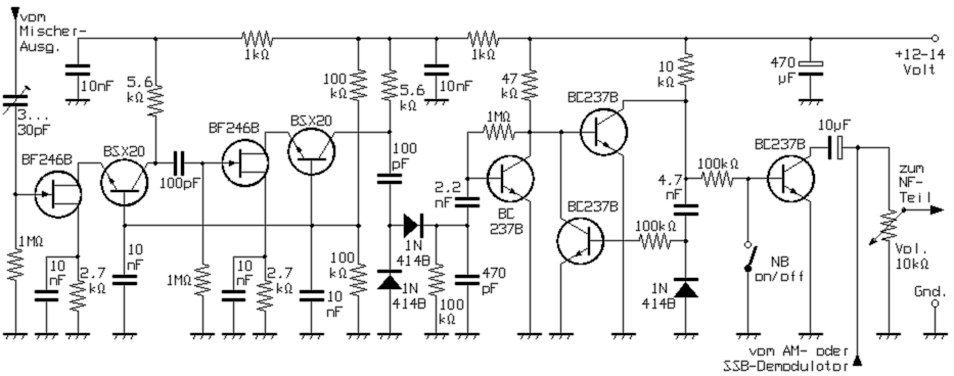 Schaltplan eines zum nachträglichen Einbau geeigneten Noise-Blankers (NB).