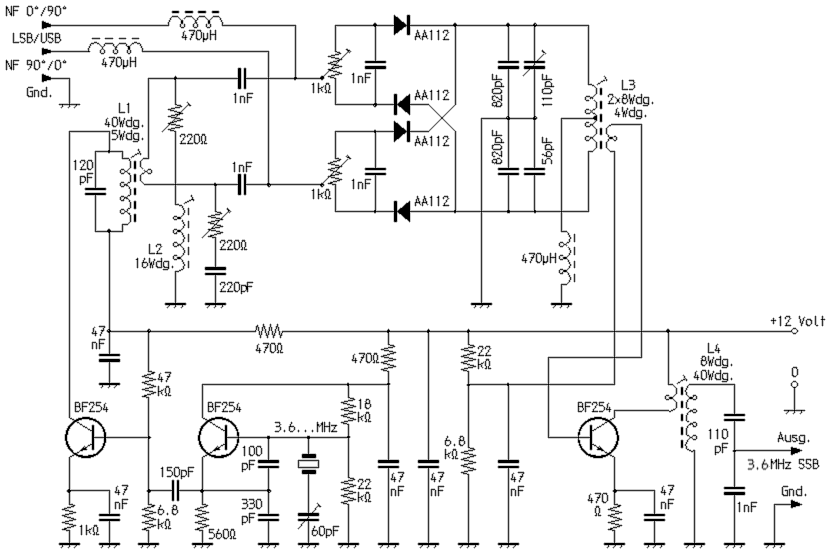 Schaltplan eines entsprechend arbeitenden Exciters mit Transistoren