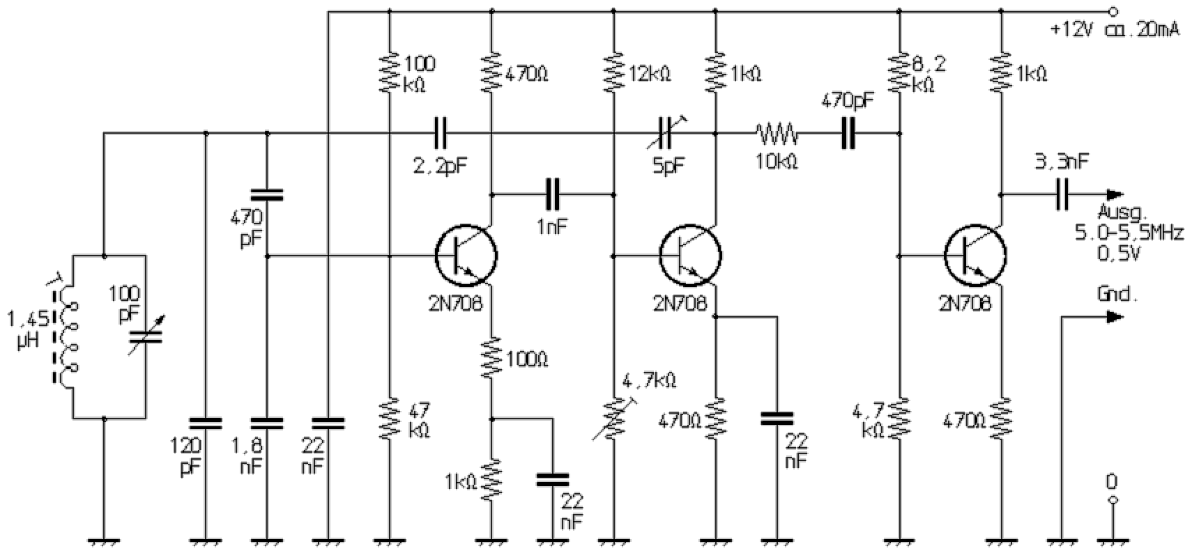 Schaltplan des hochwertigen Clapp-Franklin-VFOs mit Transistoren