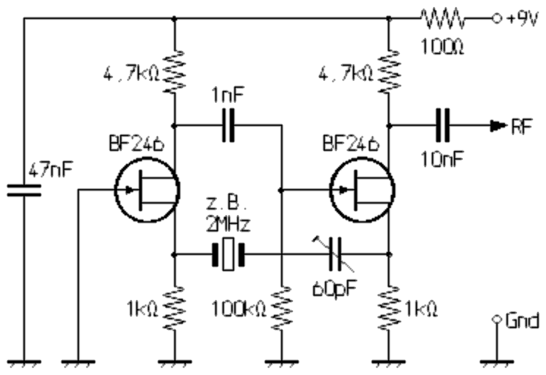 Schaltplan des Quarz-Oszillator für Frequenzen unter 4 MHz