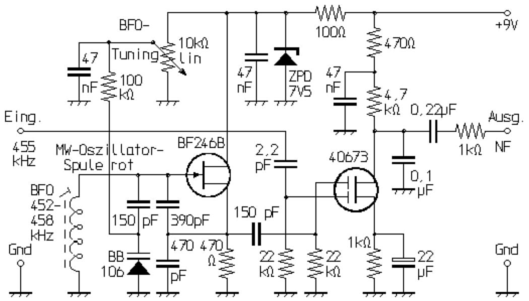 Schaltplan des Produktdetektos und des BFO für den verbesserten 80m-Superhet