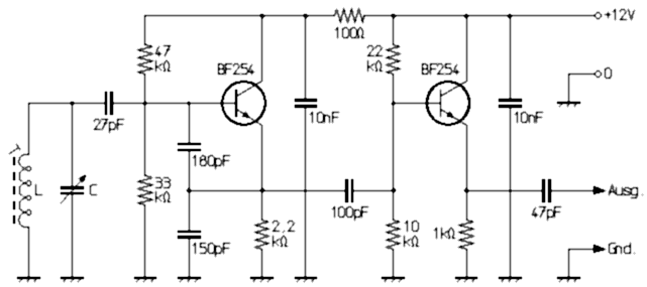 Schaltplan des frequenzstabilen Transistor-VFOs nach Seiler