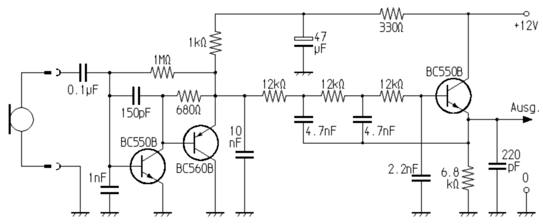 Schaltung für einen Mikrofon-Vorverstärker mit Sprachband-Begrenzung