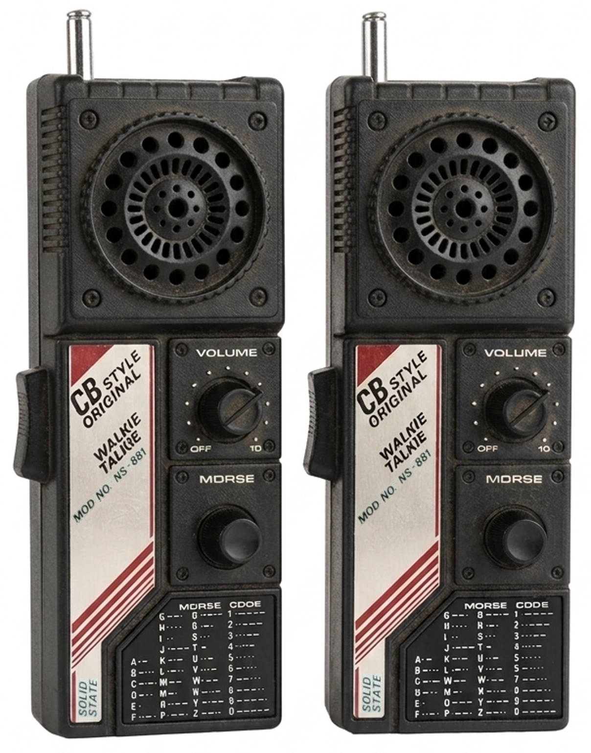 Abbildung von zwei in den 1990er Jahren in Taiwan hergestellten Walkie-Talkies, die mit Pendelempfängern arbeiten